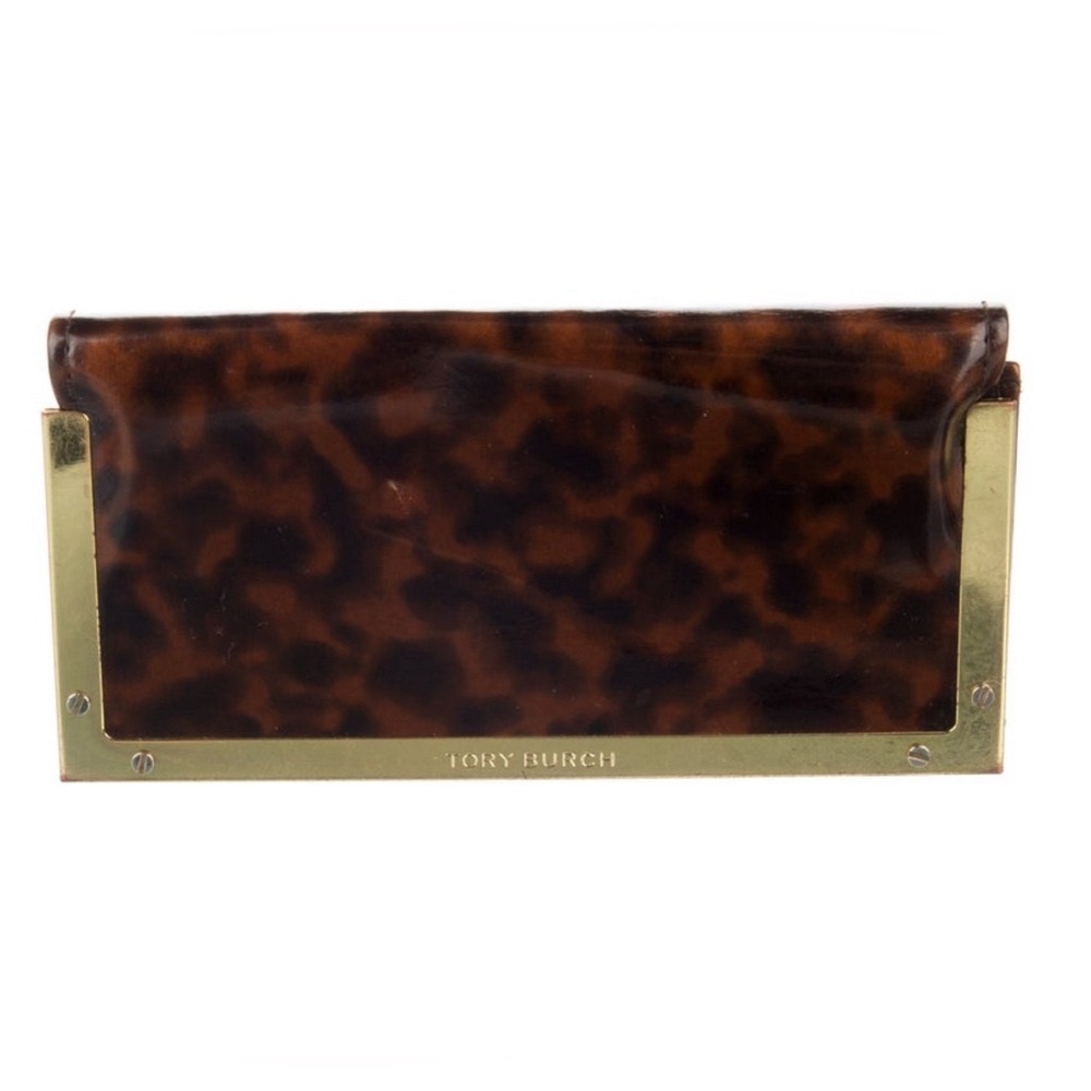 Tory Burch Brown Patent Leather Animal Print Toiletry Case